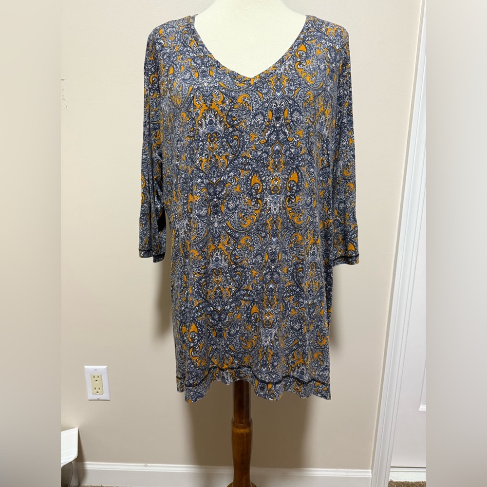 Jones New York Blue & Brown Tunic with 3/4 Sleeves